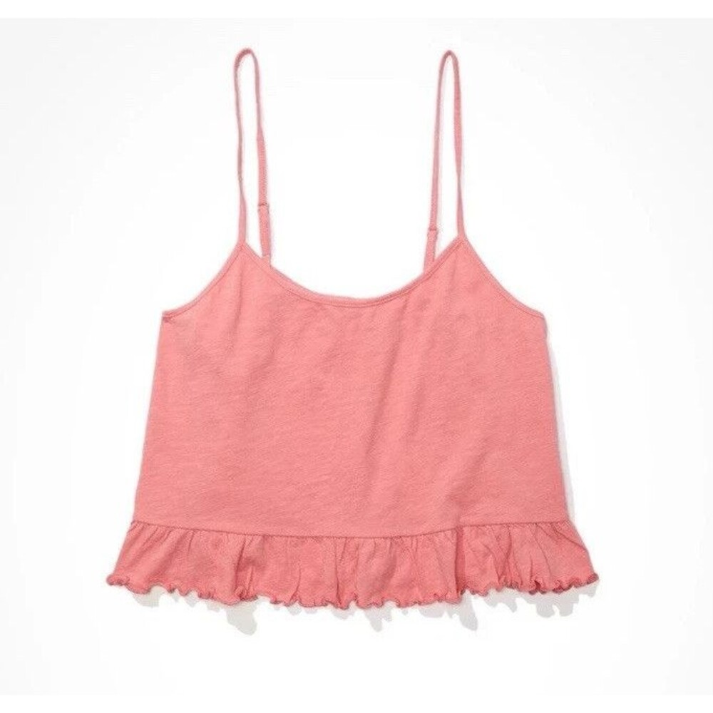 American Eagle Cropped Tank Top Size XL Pink Ruffle Hem NWT - Picture 1 of 12